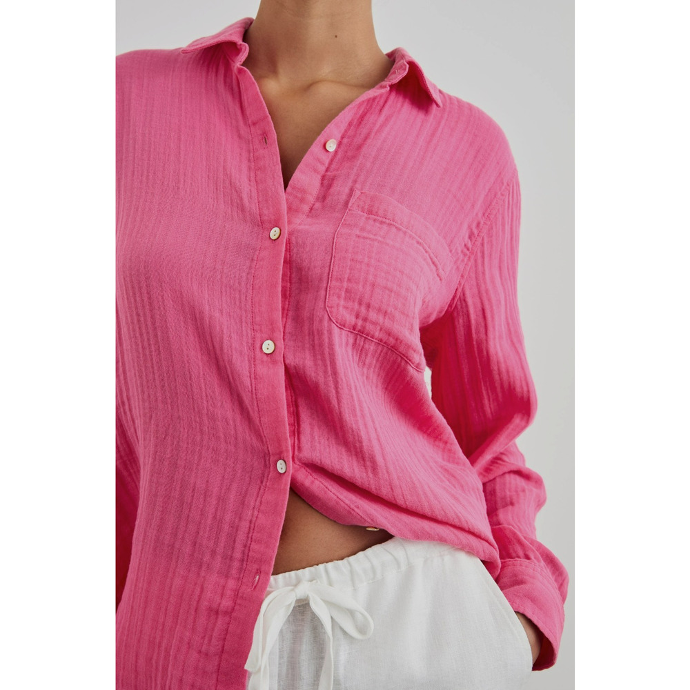 Rails Ellis Gauzy Button Down Shirt Size Medium Hibiscus Pink Beachy Coastal